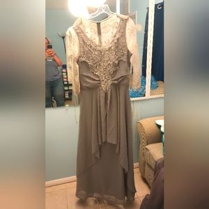 Formal gray lace chiffon JJ's house  illusion floor length evening gown